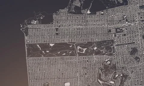 San Francisco city map 3D Rendering. Aerial satellite view. Stock Illustration