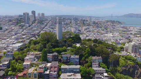 San Francisco Coit Tower Rotating Aerial Over Telegraph Hill and City Stock Footage 335449856
