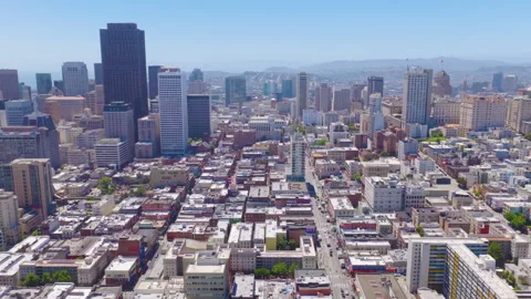 San Francisco Downtown Aerial Pullback Over Financial District and City Streets Stock Footage 335454730