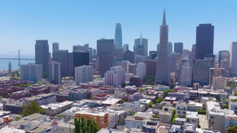 San Francisco Financial District Aerial Pullback With Downtown Skyline 01 Stock Footage 335452553
