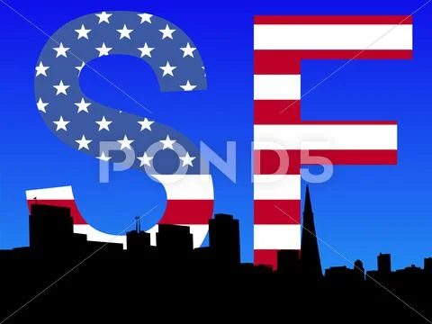 San francisco with flag Stock Illustrationen