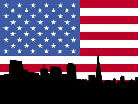 San francisco with flag Stock Illustration
