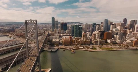 San Francisco Fly over the Bay Bridge Stock Footage