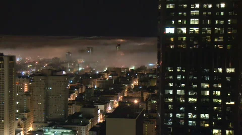 San Francisco Fog at Night - Time Lapse - Clip 4 Stock Footage