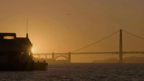 San Francisco, the Golden Gate bridge at the sunset Stock Footage
