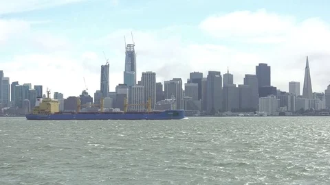 San Francisco, large view, with cargo ship Stock Footage 76321689