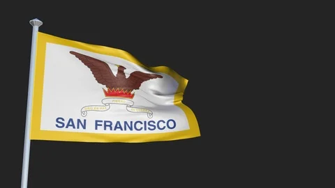 San Francisco - Loopable 3D flag animation with Alpha Channel and Transparenc Stock Footage 91053185