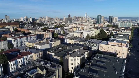 San Francisco Lower Haight Rooftops Aerial Pan Stock Footage 82407855