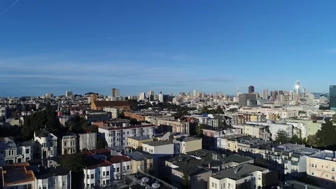 San Francisco Lower Haight Rooftops Cityscape Aerial Angle Pan Stock Footage 82408050