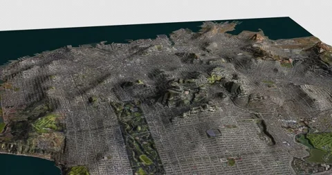 San Francisco map rotate 360 loop ccw with 3d relief 4K satellite ground height Stock Footage 217534296