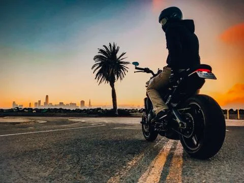 San Francisco Motorcycle Sunset Stock Photos