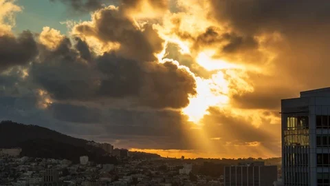 San Francisco night clouds. Beautiful sunset. America. USA. California Stock Footage 69957954