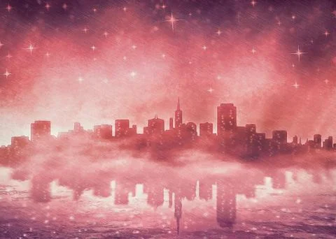 San Francisco at Night Stock Illustration