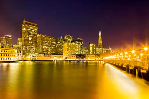 San Francisco Night View From Pier Stock Photos
