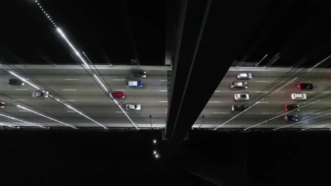 San Francisco Oakland Bay Bridge with night time illumination. 4K California USA Stock Footage 135489058