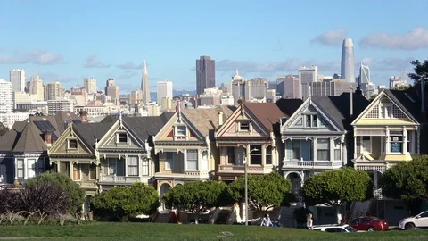 San Francisco Painted Ladies Victorian homes Stock Footage