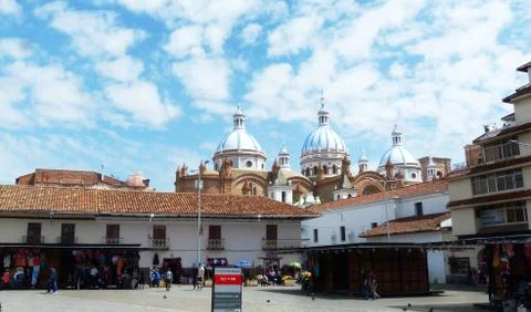 San Francisco Plaza (square) in historical center city Cuenca, Ecuador Stock Photos