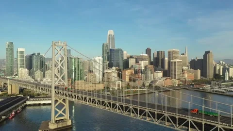 San Francisco Skyline and Bay Bridge at Sunrise, 4K. Video stock 136203853