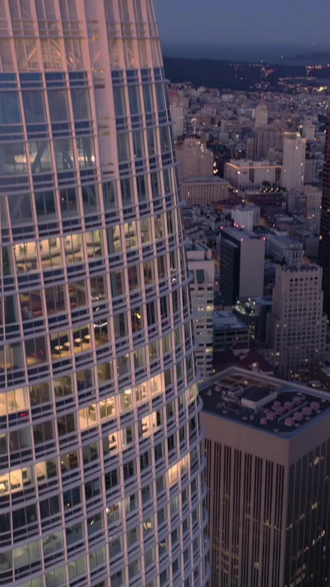 San Francisco skyline at dusk, featuring the Salesforce Tower.  USA Stock Footage 313778378