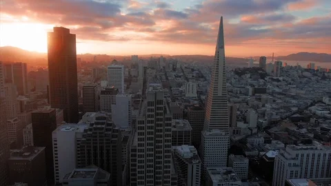 San Francisco skyline at sunset, featuring the Transamerica. USA Stock Footage 100207629