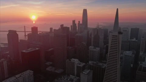 San Francisco skyline at sunset, featuring the Transamerica. USA Stock Footage 317534637