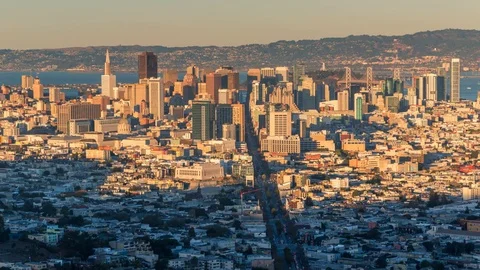 San Francisco sunset seen from Twim Peaks.  Mooving clouds. Timelapse Stock-Footage 69957930