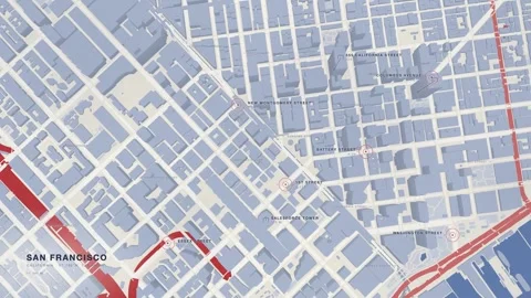 San Francisco top down street network map red blue seamless loop Vídeos de archivo 344246752