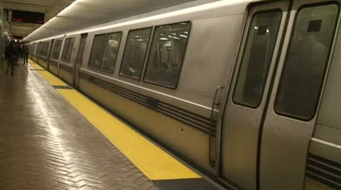 San Francisco Workday BART Trains Stop Unload  3 Stock Footage 10748782