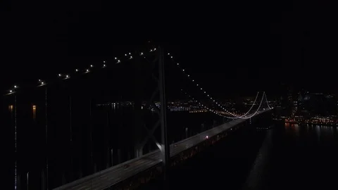 San Francisco/Oakland Bay Bridge at Night [Dolly In] [Close] Stock Footage
