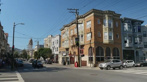 San Francisco's Mission District Intersection Establishing Shot Stock Footage
