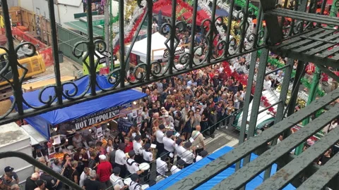 San Gennaro procession window view Little Italy NY with audio 3 Stock Footage 147620484