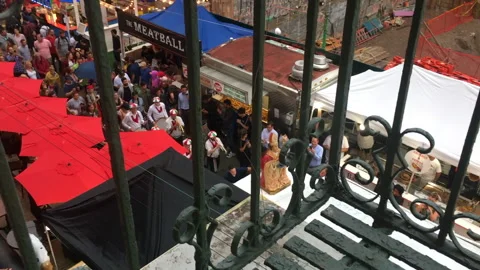 San Gennaro procession window view Little Italy NY with audio Stock Footage 147620709