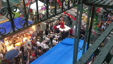 San Gennaro procession window view Little Italy NY with audio 2 Stock Footage 147620963