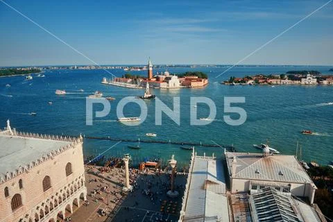 San Giorgio Maggiore island rooftop view Stock Photos
