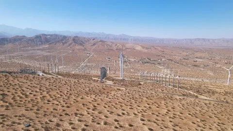 San Gorgonio Pass Wind Farm Across Desert Valley, 4K Stock Footage 201646832