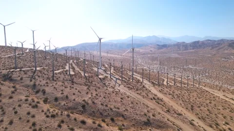 San Gorgonio Pass Wind Farm and Open Valley, 4K Stock Footage 201647003