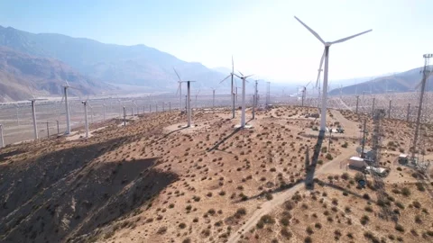 San Gorgonio Pass Wind Turbines from Ridge, 4K Stock Footage 201646916
