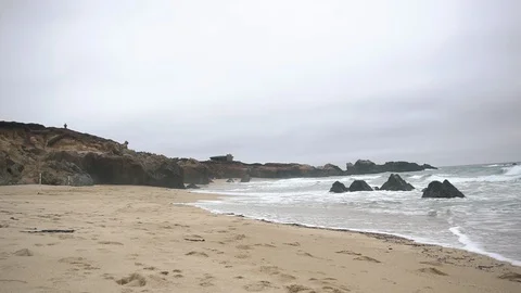 San Gregorio Beach and cliffs, California State Beach and Wildlife Preserve Stock Footage 92391252