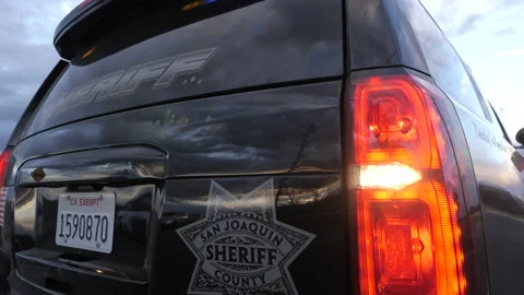 San Joaquin County Sheriffs Car, Flashing Lights Video stock 170813282
