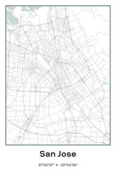 San Jose, California - vector map of city in Pastel, Gray, White, Green colors Stock Illustration