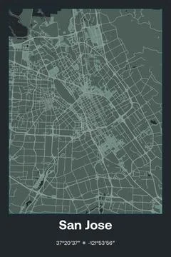 San Jose, California - vector map of city in Dark gray, Gray, Green, gray-green  Stock Illustration