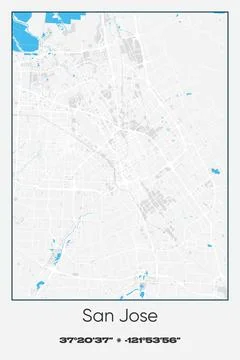 San Jose, California - vector map of city in Gray, white, blue colors Stock Illustration