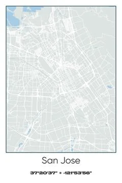San Jose, California - vector map of city in Gray, white, green, blue colors Stock Illustration