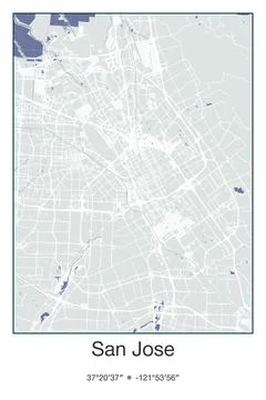 San Jose, California - vector map of city in Gray, Blue, Green, White colors Stock Illustration