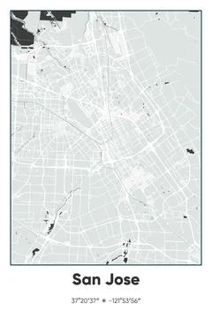 San Jose, California - vector map of city in Gray, Black, White colors Stock Illustration