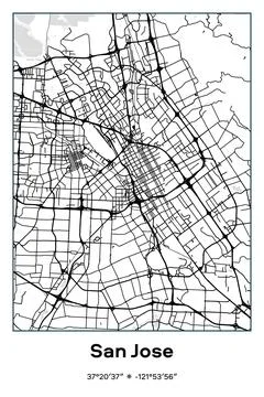 San Jose, California - vector map of city in Black, white, gray colors Stock Illustration