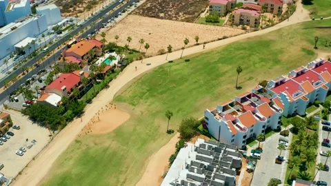 SAN JOSE DEL CABO BCS MEXICO-2021: Aerial View Of Golf Course Section With Palm Stock Footage 153451211