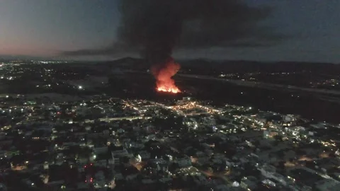 SAN JOSE DEL CABO BCS MEXICO-2023:A Large Fire Burning In A City At Night Stock Footage 245853800
