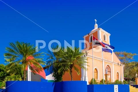 San Juan del Sur, Nicaragua - May 11, 2018: Outdoor view of the Church in San Stock Photos