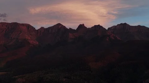 San Juan Mountain Range Mount Sneffels Wilderness Town of Ridgway Ouray sunset Stockbeeldmateriaal 345291293